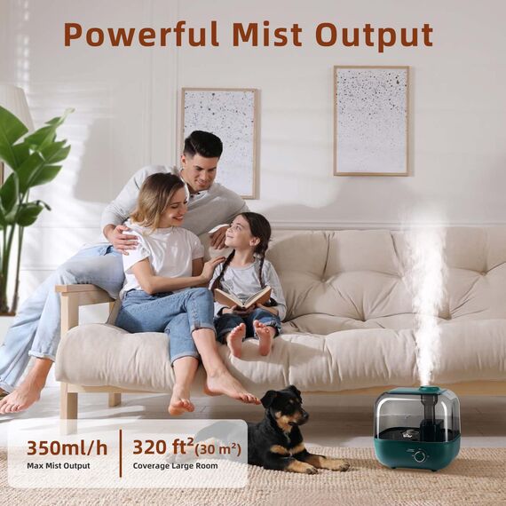 BEAR 5L Top-Füllung Luftbefeuchter, 28dB Ultraleise für Babys und Pflanzen, 35 Stunden Laufzeit, Mit Aromatherapie-Tablett, 360° Dehbarer Dampfdüse, Automatischer Abschaltung, Polypropylen