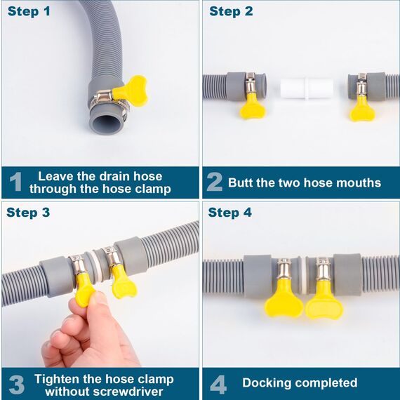 twoonto Ablaufschlauch für Waschmaschinen, 1M Universal Waschmaschinenschlauch, Ablaufschlauch Geschirrspüler Verlängerungsset Inklusive Schlauchverbinder, Schlauchklemmen, U Halterung