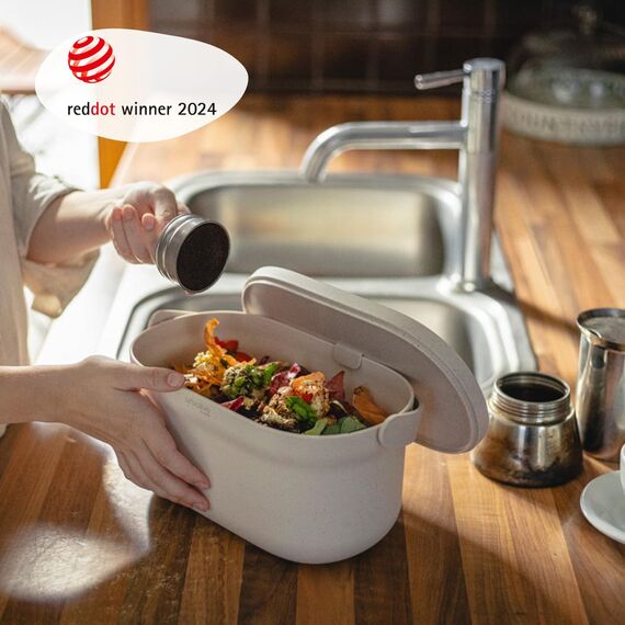 Urbalive Design Biomülleimer Küche 4L - Komposteimer Küche mit Deckel - Kleiner Mülleimer für alltäglichen Biomüll - Spülmaschinenfest - Mit Kaffeesatz-Beimischung hergestellt, inkl Biomüllbeutel