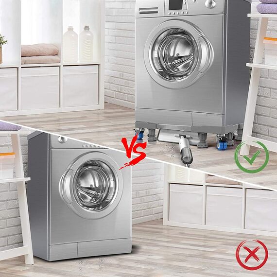NIUXX Waschmaschine Sockel Untergestell mit 8 Füßen+4 Räder für Waschwaschine,Kühlschrank und Trockner,Verstellbare Waschmaschinensockel mit Rutschfester Stoßdämpfungsfunktion,(Einstellbare:42-66cm)