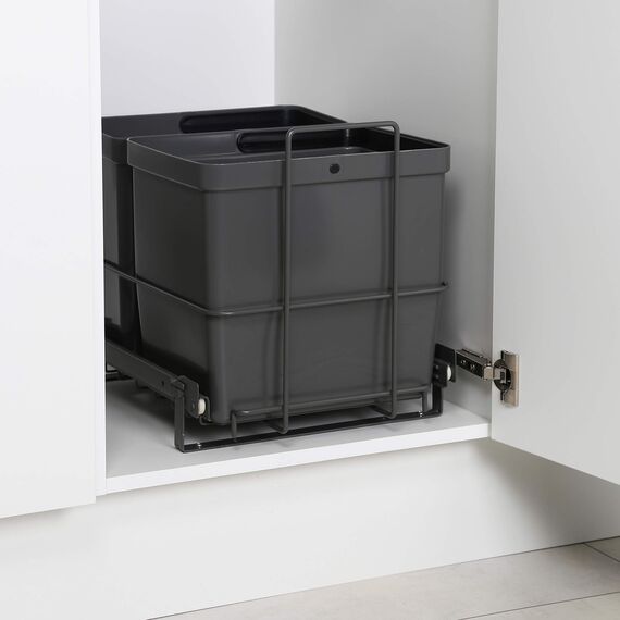 LM 64/2 Einbau Mülleimer ausziehbar mit 2 Abfalleimer (1x11L, 1x16L) Korbauszug anthrazit 32,8x43,3x35,4 cm - Duo Mülltrennsystem für die Küche Unterschrank