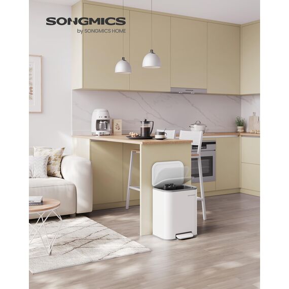 SONGMICS Mülleimer Küche, 20 Liter Abfalleimer mit Deckel, Tretmülleimer, Stahl, Softclose, Offenhaltefunktion, mit Inneneimer, breites rutschfestes Pedal, wolkenweiß LTB542W02