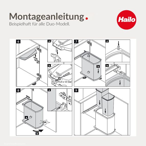 Hailo Abfallsammler 3416101 | Schwenkbarer Einbau-Mülleimer Duo 16 L | Poliertes Schwarzes Design | Für Schränke ab 45 cm Breite mit Drehtür | Platzsparend Einfache Montage | Hochwertige Verarbeitung