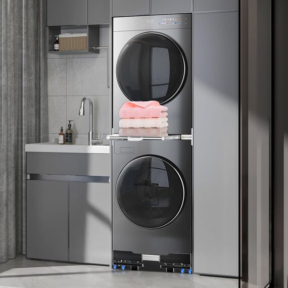 NIUXX Universal-Waschmaschinenbasis, Schwarz Roller Transportroller, Verstellbare Waschmaschinensockel mit Rutschfester, Sockel für 42-69cm gestapelte Waschmaschinen und Trockner, Belastbarkeit 400kg