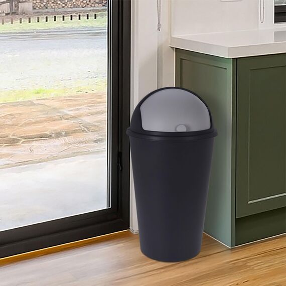 Spetebo XL Abfalleimer mit Schiebedeckel schwarz - 25 L - Runder Mülleimer mit Kuppel Deckel - Kosmetik Eimer Müll Behälter Abfall Eimer recycelbar
