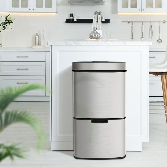 Ribelli Edelstahl - Mülltrennsysteme mit 3+1 Fächer - Mülleimer mit Sensor - 72 Liter (2x12 + 1x48 L) - Design Treteimer aus Edelstahl - Silber