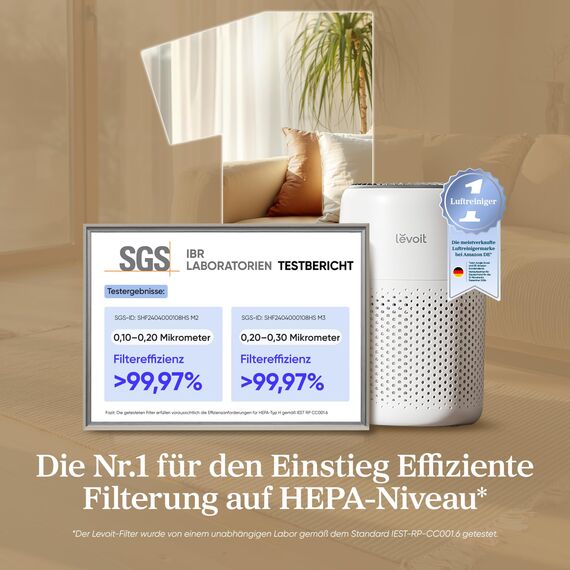 Levoit Luftreiniger Allergiker mit Aromatherapie, HEPA Luftfilter gegen Schimmel, Staub und Tierhaare bis zu 0,3 µm für Schlafzimmer, 7 Watt Energiesparend, 3 Geschwindigkeiten, Weiß