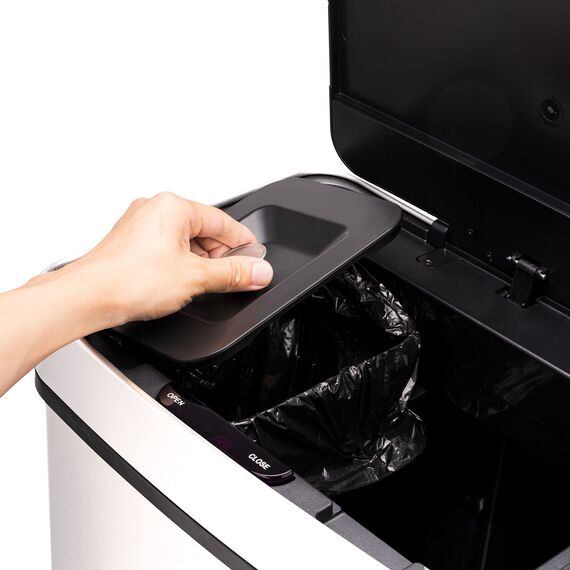 Ribelli Edelstahl - Mülltrennsysteme mit 3+1 Fächer - Mülleimer mit Sensor - 72 Liter (2x12 + 1x48 L) - Design Treteimer aus Edelstahl - Weiß