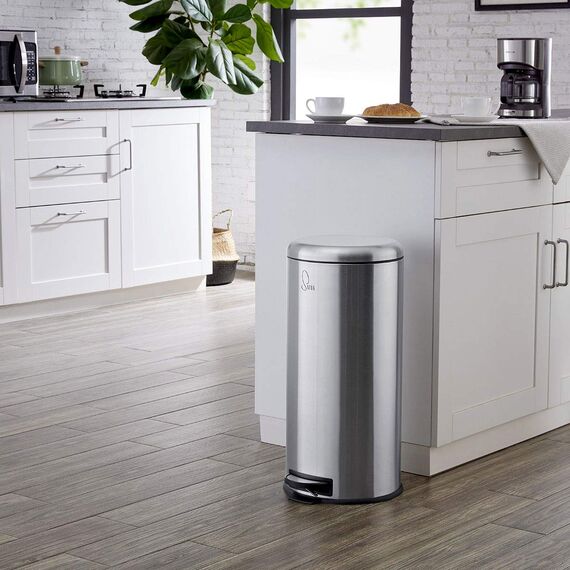 SVITA T30 Mülleimer Treteimer Abfalleimer 30 Liter inkl. Inneneimer rund Küchen-Hilfe Edelstahl Silber