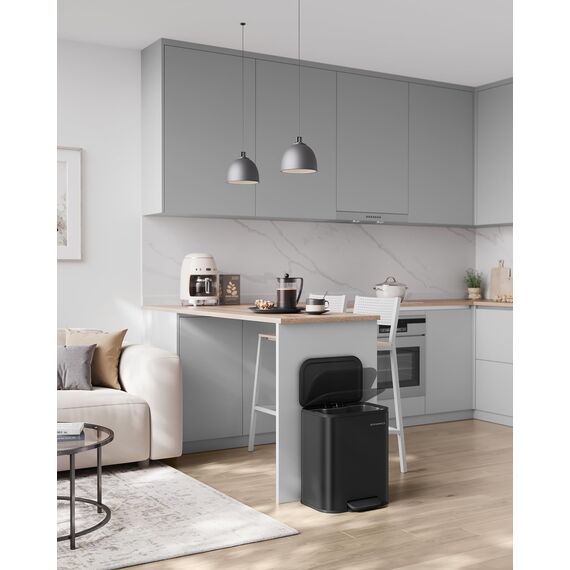 SONGMICS Mülleimer Küche, 20 Liter Abfalleimer mit Deckel, Tretmülleimer, Stahl, Softclose, Offenhaltefunktion, mit Inneneimer, breites rutschfestes Pedal, tintenschwarz LTB542B02