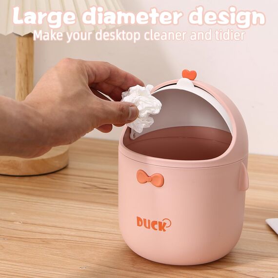 Huifoo Mini TischmüLleimer mit Deckel, Süße Cartoon Tisch Mülleimer, Cute Papierkorb Klein, Kawaii Deko, Aufbewahrungsbox, für BüRos, Kinderzimmer, Schminktisch, Wohnzimmer - Rosa