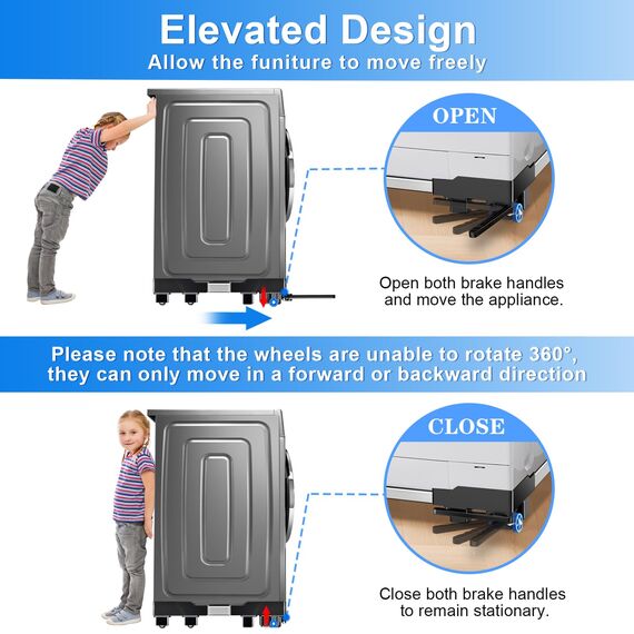 NIUXX Universal-Waschmaschinenbasis, Schwarz Roller Transportroller, Verstellbare Waschmaschinensockel mit Rutschfester, Sockel für 42-69cm gestapelte Waschmaschinen und Trockner, Belastbarkeit 400kg