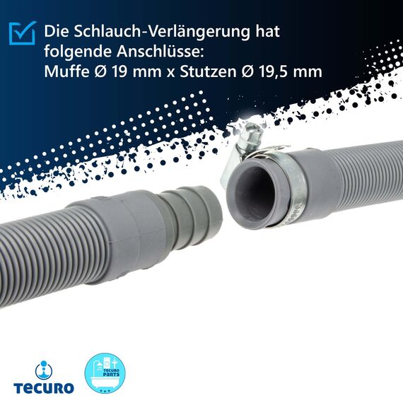 tecuro Ablaufschlauch-Verlängerung 1,5 m für Waschmaschinen und Spülmaschinen, einfache Montage, inkl. 2 Schlauchschellen, hochflexibler Kunststoff