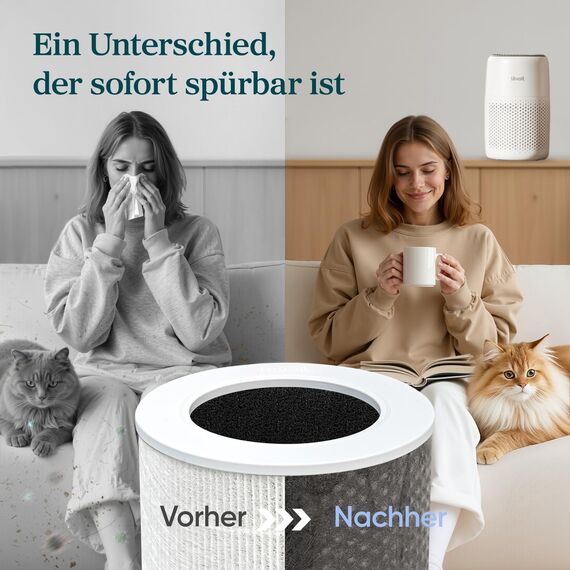 Levoit Luftreiniger Allergiker mit Aromatherapie, HEPA Luftfilter gegen Schimmel, Staub und Tierhaare bis zu 0,3 µm für Schlafzimmer, 7 Watt Energiesparend, 3 Geschwindigkeiten, Weiß