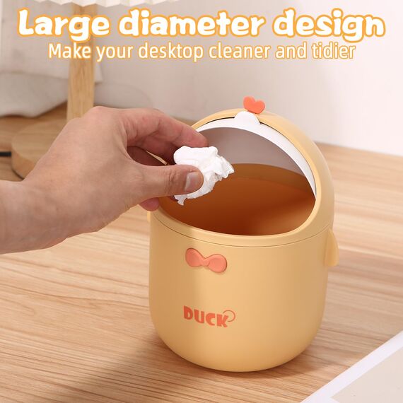 Huifoo Mini TischmüLleimer mit Deckel, Süße Cartoon Tisch Mülleimer, Cute Papierkorb Klein, Kawaii Deko, Aufbewahrungsbox, für BüRos, Kinderzimmer, Schminktisch, Wohnzimmer - Gelb