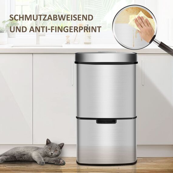 Ribelli Edelstahl - Mülltrennsysteme mit 3+1 Fächer - Mülleimer mit Sensor - 72 Liter (2x12 + 1x48 L) - Design Treteimer aus Edelstahl - Silber