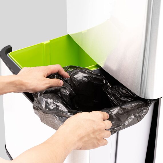 Ribelli Edelstahl - Mülltrennsysteme mit 3+1 Fächer - Mülleimer mit Sensor - 72 Liter (2x12 + 1x48 L) - Design Treteimer aus Edelstahl - Weiß