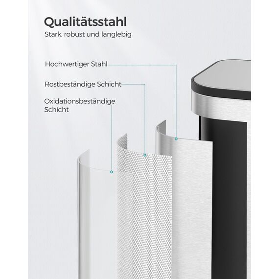 SONGMICS Mülleimer Küche, 20 Liter Abfalleimer mit Deckel, Tretmülleimer, Stahl, Softclose, Offenhaltefunktion, mit Inneneimer, breites rutschfestes Pedal, metallisches Silber LTB542E20