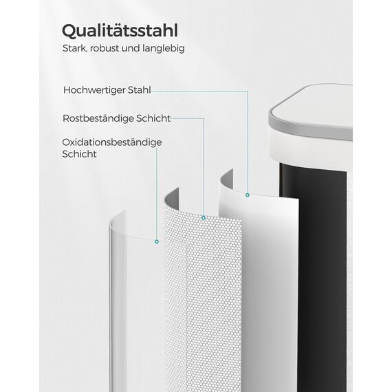 SONGMICS Mülleimer Küche, 20 Liter Abfalleimer mit Deckel, Tretmülleimer, Stahl, Softclose, Offenhaltefunktion, mit Inneneimer, breites rutschfestes Pedal, wolkenweiß LTB542W02