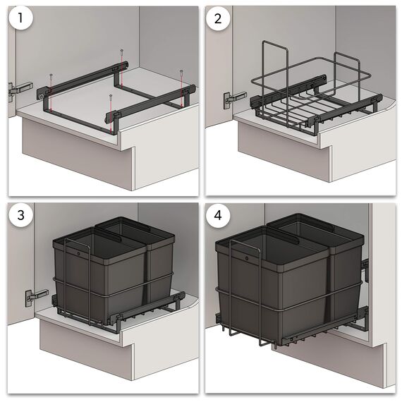 LM 64/2 Einbau Mülleimer ausziehbar mit 2 Abfalleimer (1x11L, 1x16L) Korbauszug anthrazit 32,8x43,3x35,4 cm - Duo Mülltrennsystem für die Küche Unterschrank
