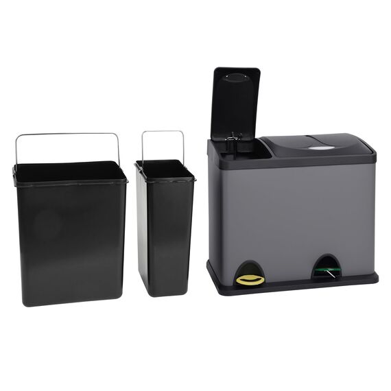 SVITA TC2Combo26 Küchen-Eimer 26Liter 8L+18L kombiniert doppelt Abfalleimer 2er-Mülleimer Mülltrennung Treteimer Grau