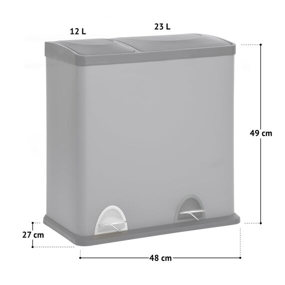SVITA TC2Combo35 Mülleimer 35Liter Grau kombiniert 12L+23L doppelt Abfalleimer Küchen-Eimer 2er- Mülltrennung Treteimer