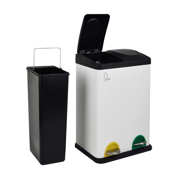 SVITA TC2X20 Küchen-Eimer 40Liter Fassungsvermögen 2x20L Abfalleimer 2er-Mülleimer Mülltrennung Treteimer Stahl Weiß