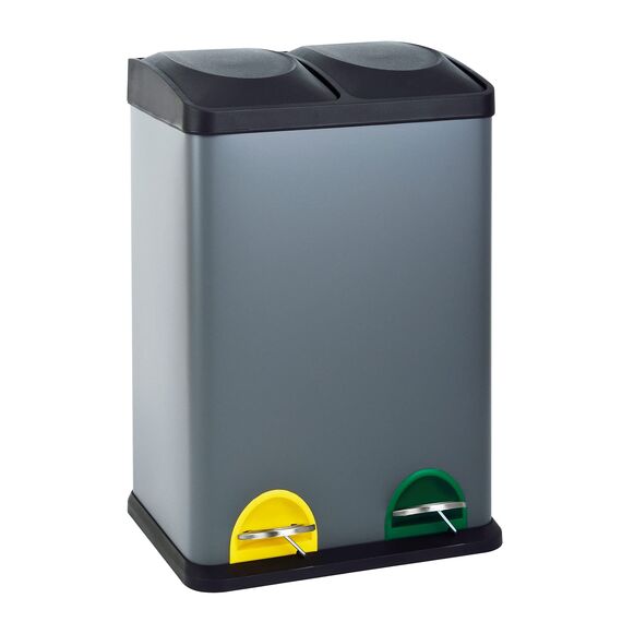 SVITA TC2X20 Küchen-Eimer 40Liter Fassungsvermögen 2x20L Abfalleimer 2er-Mülleimer Mülltrennung Treteimer Grau