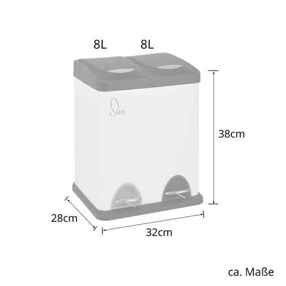 SVITA TC2X8 Mülleimer 16 Liter 2x8L doppelt Abfalleimer kompakt 2er-Mülleimer Kücheneimer Mülltrennung Treteimer Weiß