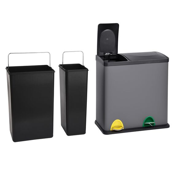 SVITA TC2Combo35 Mülleimer 35Liter Grau kombiniert 12L+23L doppelt Abfalleimer Küchen-Eimer 2er- Mülltrennung Treteimer