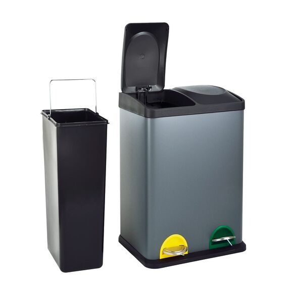 SVITA TC2X20 Küchen-Eimer 40Liter Fassungsvermögen 2x20L Abfalleimer 2er-Mülleimer Mülltrennung Treteimer Grau