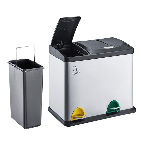 SVITA TC2Combo26 Edelstahl Küchen-Eimer 26Liter Silber 8L+18L kombiniert doppelt Abfalleimer 2er-Mülleimer Mülltrennung Treteimer