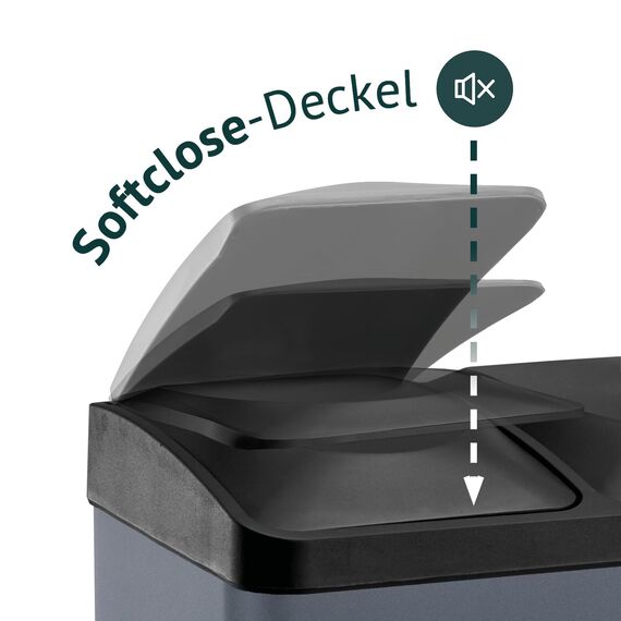 SVITA TC2X20 Küchen-Eimer 40Liter Fassungsvermögen 2x20L Abfalleimer 2er-Mülleimer Mülltrennung Treteimer Grau