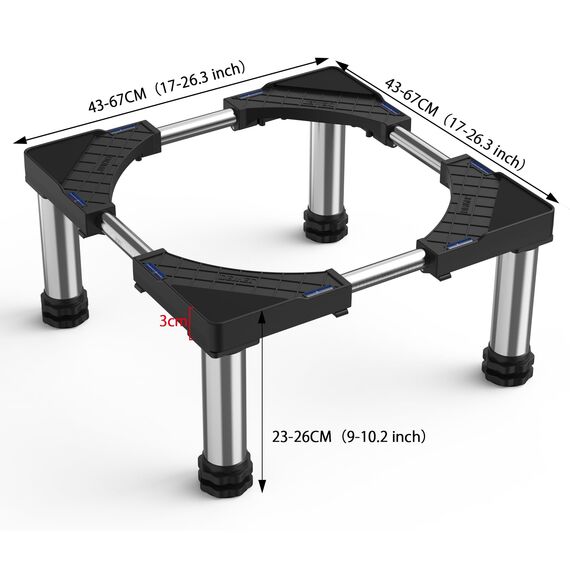 DEWEL Untergestell für Kühlschrank Sockel Höhe 23-26cm Verstellbare Sockel für spülmaschine Gefriertruhe Gefrierschrank Küchenschrank und Statische Haushalts Geräte Schwarz(Einstellbare 45-67cm)