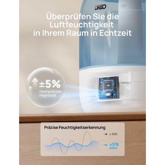 Dreo Luftbefeuchter für Schlafzimmer, kühler Nebel Luftbefeuchter für Haus und großen Raum, leiser Luftbefeuchter für Baby, Nachtlicht, ätherisches Diffusor, schnelle Ultraschall Luftbefeuchter