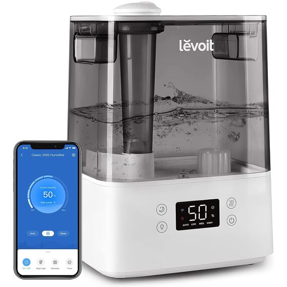 Levoit Smart Luftbefeuchter für große Räume, Top-Fill Humidifier, mit APP & Alexa Steuerung, bis 47m², leise Raumbefeuchter für Schlafzimmer, Kinderzimmer, Pflanzen, Auto Shut-off, 6 L, Grau