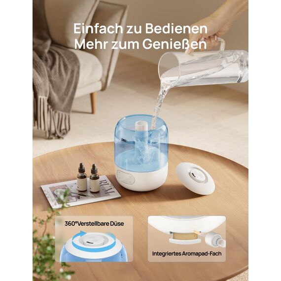 Dreo Luftbefeuchter für Schlafzimmer, kühler Nebel Luftbefeuchter für Haus und großen Raum, leiser Luftbefeuchter für Baby, Nachtlicht, ätherisches Diffusor, schnelle Ultraschall Luftbefeuchter