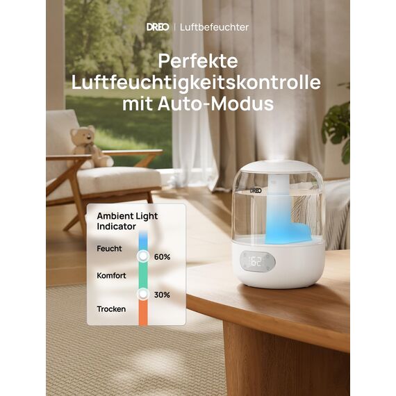 DREO Luftbefeuchters für Schlafzimmer, kühler Nebel Luftbefeuchter für Haus und großen Raum, leiser Luftbefeuchter für Baby, Nachtlicht, ätherisches Diffusor, schnelle Ultraschall Luftbefeuchters