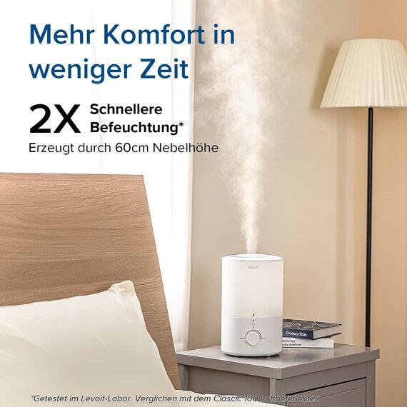 Levoit Luftbefeuchter Schlafzimmer, 25dB leise Humidifier, Top-Fill für Baby, mit Nachtlicht, bis 25H, Raumbefeuchter mit 360°Drehdüse für Kinderzimmer, Pflanzen, Auto Shut-off, 3 L, Warmweiß
