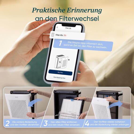 LEVOIT Vital 100S HEPA Luftreiniger für Allergiker, CADR 243 m³/h, bis 52 m², HEPA- & Aktivkohlefilter, leise, PM2.5 Sensor, App & Alexa, gegen Staub, Pollen, Rauch & Gerüche
