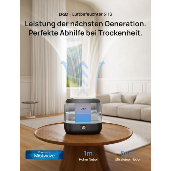 Dreo Smart Luftbefeuchter für Schlafzimmer, oben befüllbarer 4L Supergroßer Kühler Nebel Humidifier mit Öl Diffusor und Nachtlicht, 36 Stunden Laufzeit, leiser Ultraschall Luftbefeuchter Zuhause