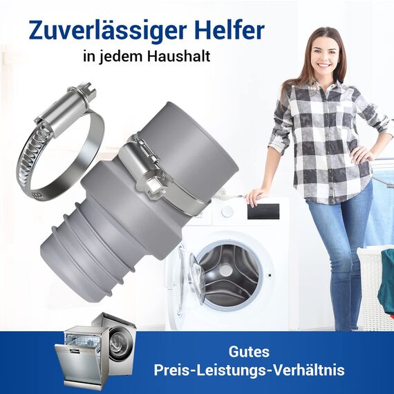 VIOKS Set 2x Schlauchschellen 20-32mm & Waschmaschine Abfluss Adapter 22mmØ für 22mmØ - Spülmaschine Ablaufschlauch Endstück Verbinder
