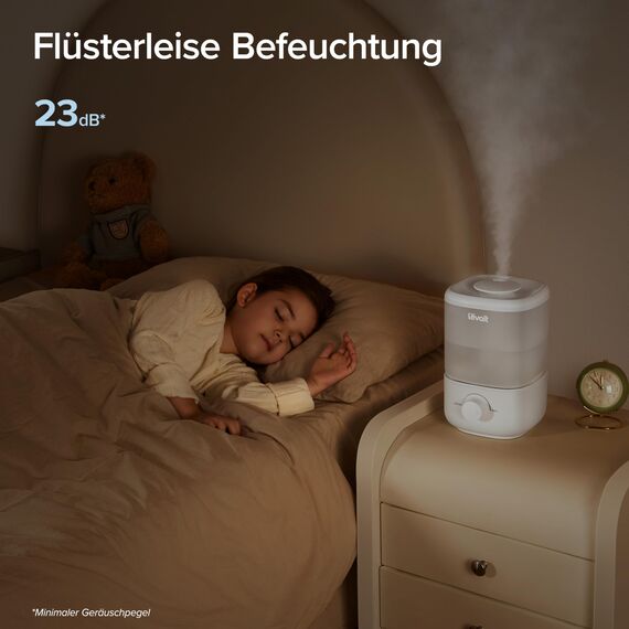 Levoit Luftbefeuchter Schlafzimmer, 23dB leise Humidifier, Top-Fill für Baby, bis 25H, Raumbefeuchter mit 360°Drehdüse für Kinderzimmer, Pflanzen, Auto Shut-off, 2,5 L, Weiß