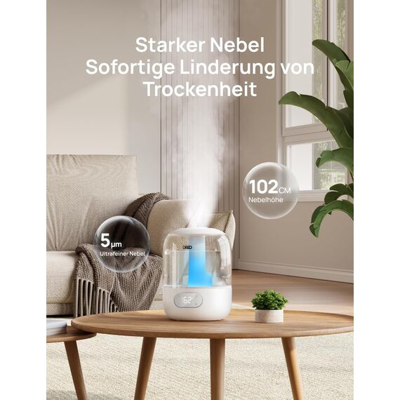 DREO Luftbefeuchters für Schlafzimmer, kühler Nebel Luftbefeuchter für Haus und großen Raum, leiser Luftbefeuchter für Baby, Nachtlicht, ätherisches Diffusor, schnelle Ultraschall Luftbefeuchters