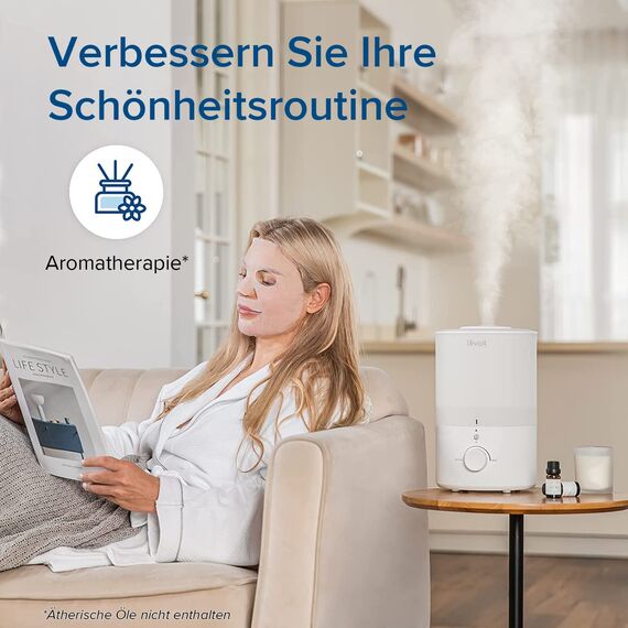 Levoit Luftbefeuchter Schlafzimmer, 25dB leise Humidifier, Top-Fill für Baby, mit Nachtlicht, bis 25H, Raumbefeuchter mit 360°Drehdüse für Kinderzimmer, Pflanzen, Auto Shut-off, 3 L, Warmweiß