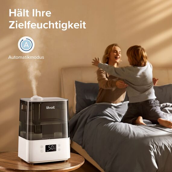Levoit Smart Luftbefeuchter für große Räume, Top-Fill Humidifier, mit APP & Alexa Steuerung, bis 47m², leise Raumbefeuchter für Schlafzimmer, Kinderzimmer, Pflanzen, Auto Shut-off, 6 L, Grau