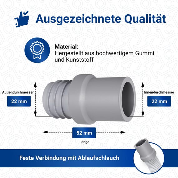 VIOKS Verbindungsstück Ablaufschlauch Verlängerung Schlauch Ø 22 mm & Ablaufschlauch Adapter für Geschirrspüler/Endstück für Schlauchverlängerung Waschmaschine Verlängerung Spülmaschine