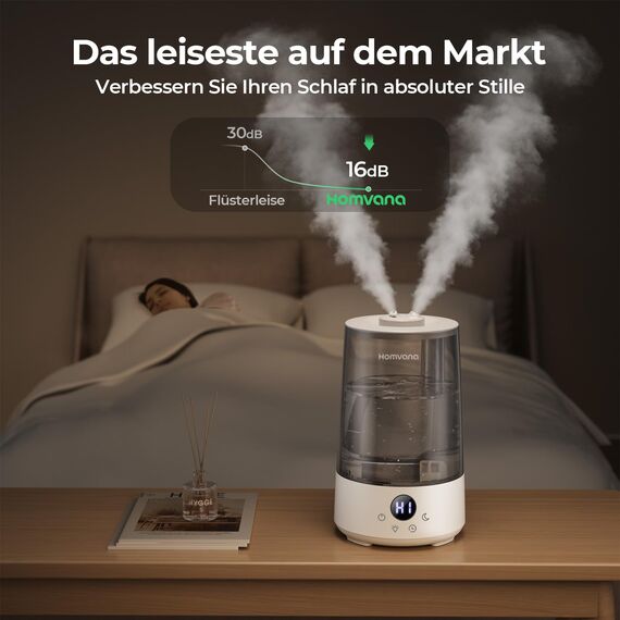 Homvana Luftbefeuchter Schlafzimmer Top-Fill, 3.6L 360°Cool Mist 34H Dauerhaft, Ruhig 16dB (SilentSpary Tech) Klein, Luftbefeuchter Pflanzen, Growtent, Pflanzenbefeuchter, Humidifier Plants (Grau)