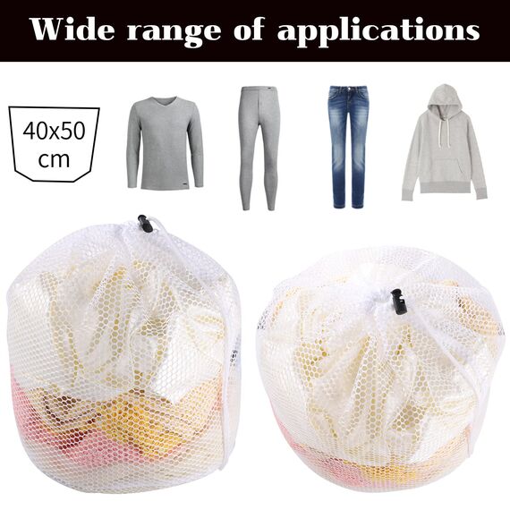 2 Stück Wäschenetz,40 x 50 cm Mesh Wäschesack für Waschmaschine Wäschebeutel für Waschmaschine Wäschesäcke mit Kordelzug für Babykleidung,Bluse,Unterwäsche,BH,Socken usw