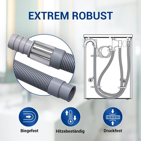 VIOKS Flexibler Ablaufschlauch Verlängerung 2m Ø 19mm-22mm Abwasserschlauch/Abfluss Schlauch Verlängerung für Waschmaschine, Geschirrspüler